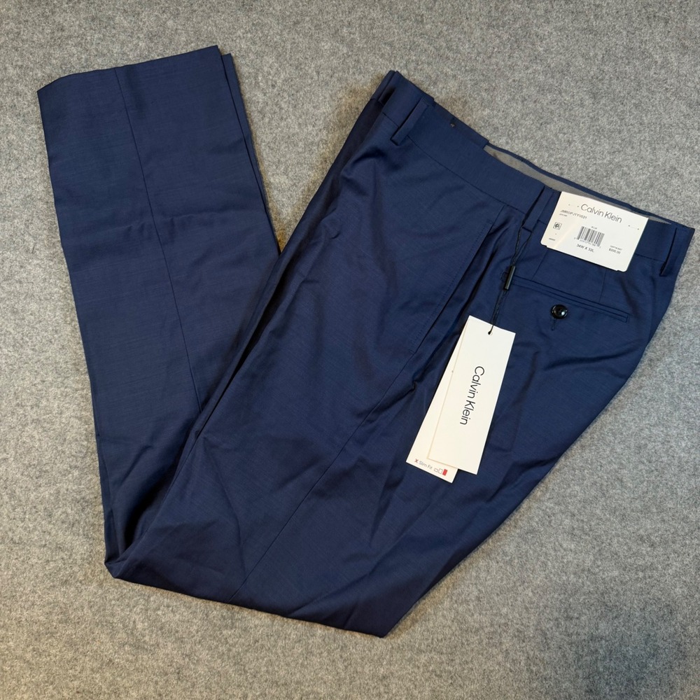 Calvin Klein Jerome Slim Fit Blue Dress Pants Mens 34W x 32L JMROPJ1Y0021 NEW